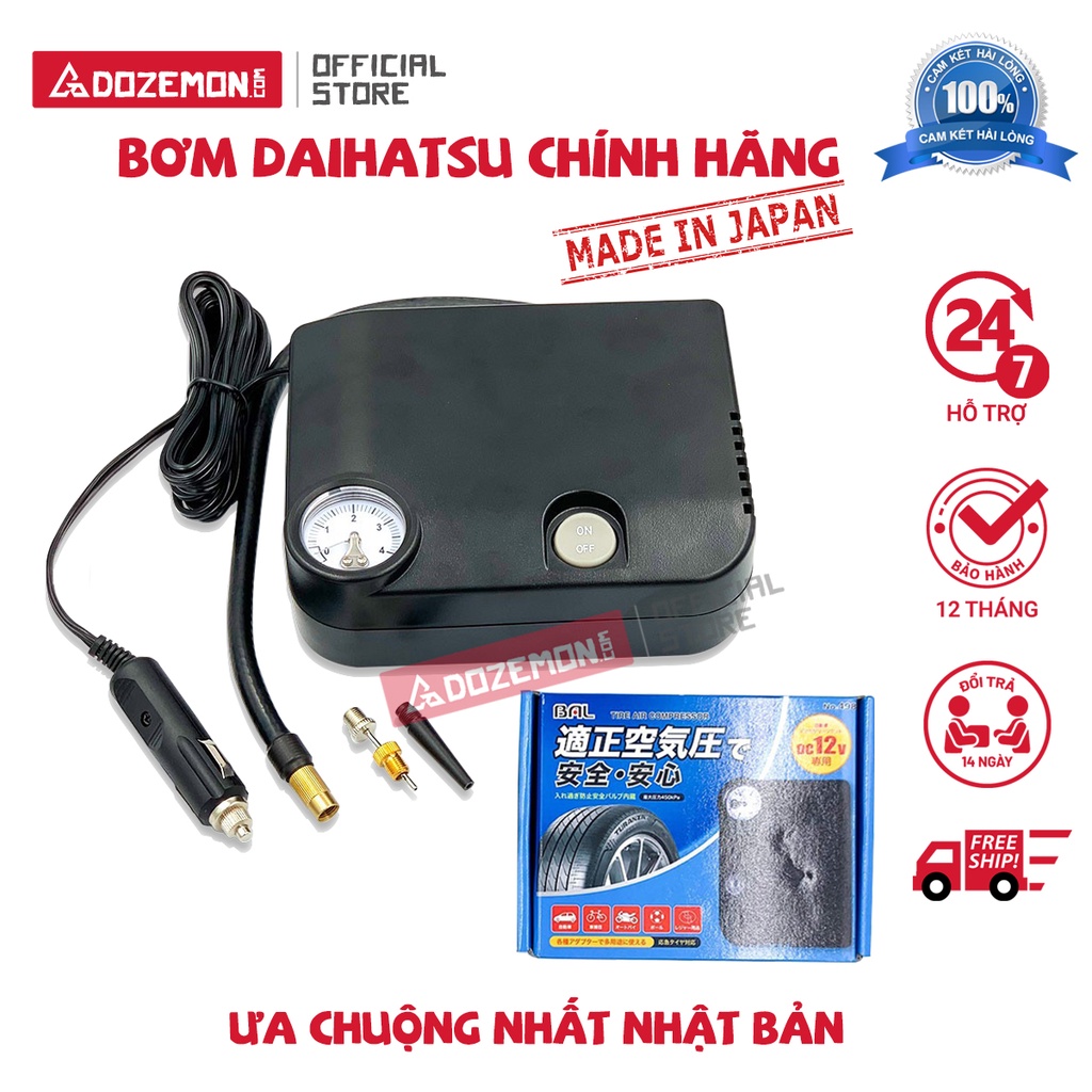 Bơm Lốp Ô Tô Mini Daihatsu 12v Chính Hãng - Hàng Nội Địa Nhật Cao Cấp