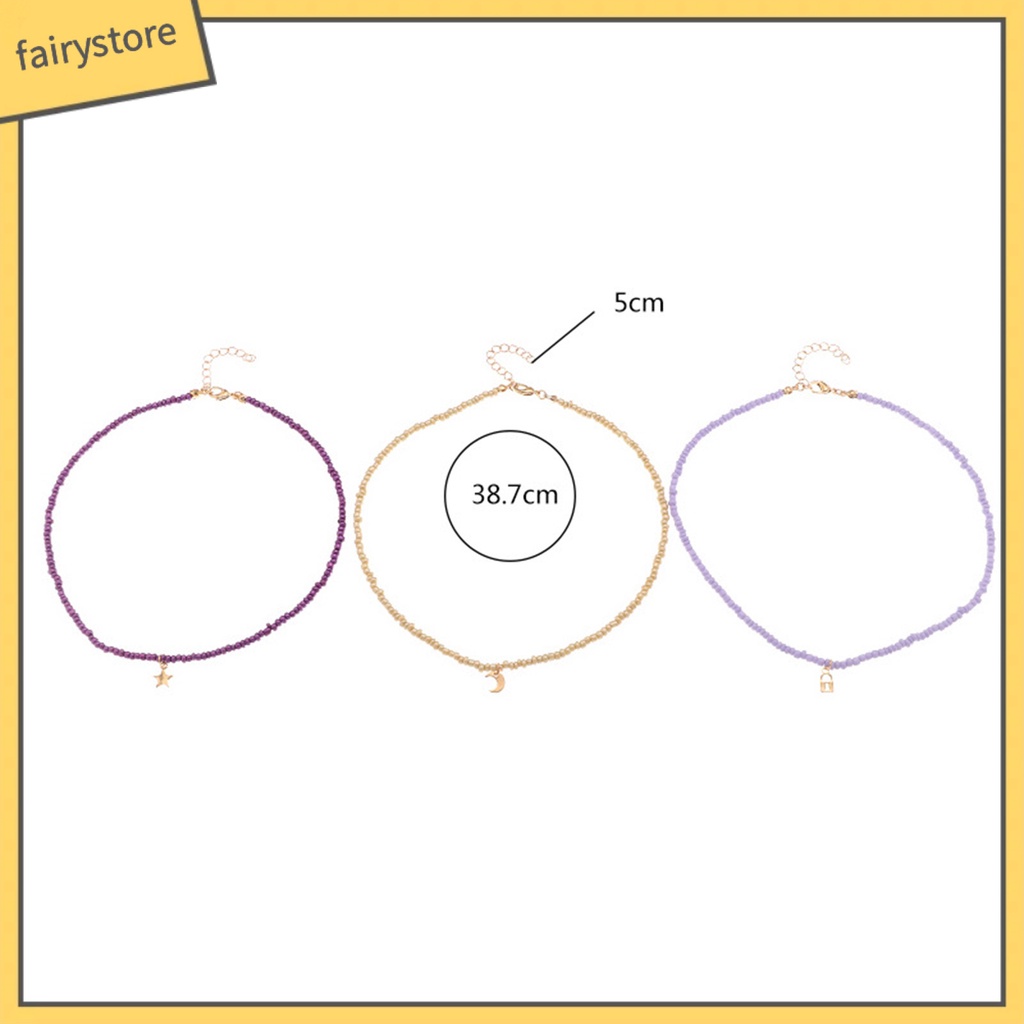 Set 3 Vòng Cổ Choker Bằng Hạt Hình Ngôi Sao Mặt Trăng Thân Thiện Với Da