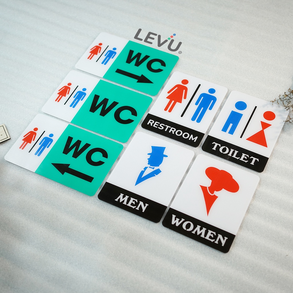 Bảng toilet mica chỉ hướng nhà vệ sinh WC - Restroom - Men - Women