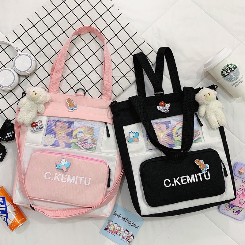 Túi Canvas Đeo Chéo Cỡ Lớn Thời Trang Cho Nữ Sinh