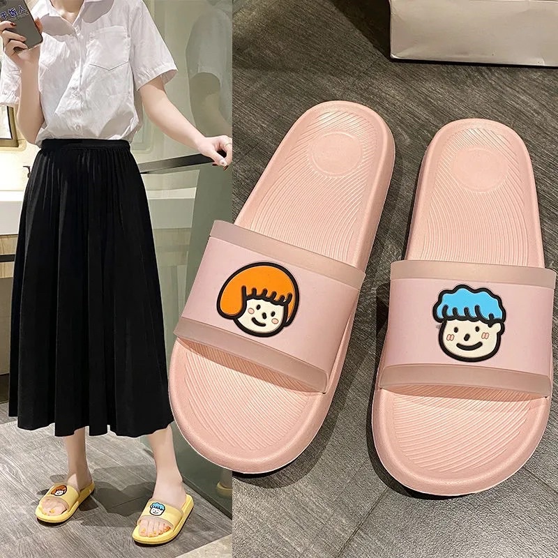 Dép quai ngang nữ cute đi trong nhà họa tiết hình cô gái dễ thương Unisex.