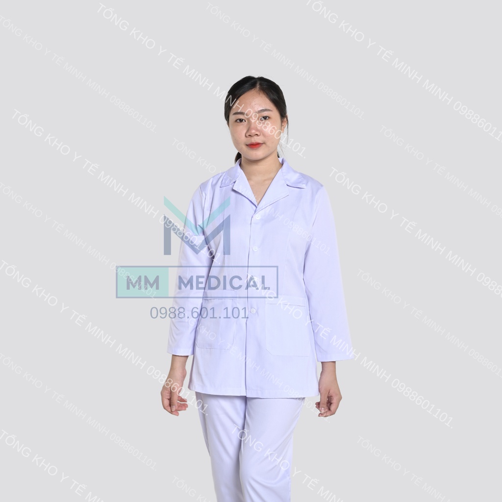Set bộ DÀI TAY nam nữ quần áo y tế, áo blouse dáng ngắn chùm mông cho y tá, điều dưỡng, dược sĩ, kĩ thuật viên