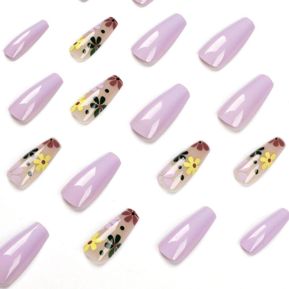 Set 24 Móng Tay Giả Màu Đen / Xanh Lá Họa Tiết Trái Tim