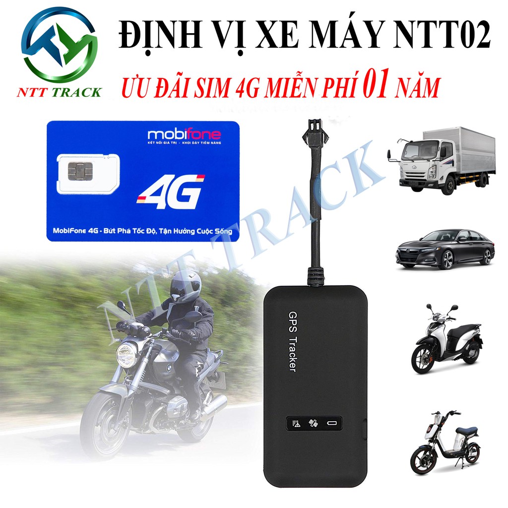 Định Vị Xe Máy Ô tô NTT02 Kèm Sim 4G - Xem Vị Trí Xe Qua Điện Thoại