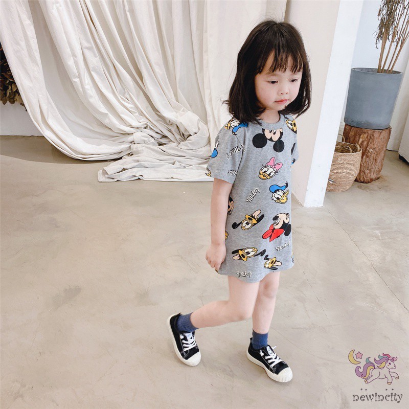 Đầm bé gái in hình chuột Mickey