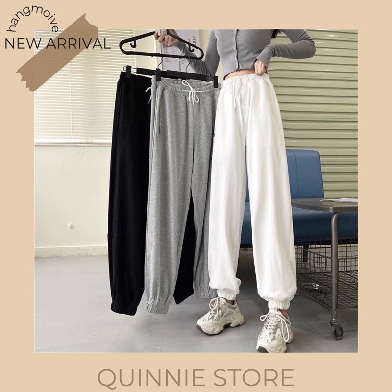 Quần Jogger Nữ Cạp Chun Style Ulzzang, Quần Nỉ Da Cá Dáng Dài Bo Ống