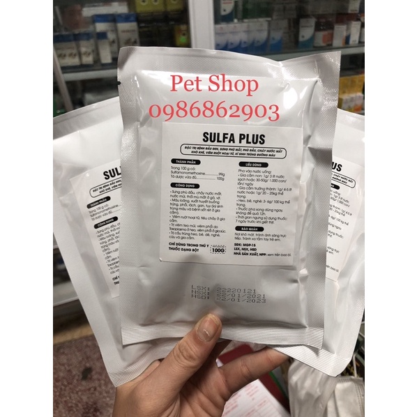SULFA PLUS đầu đen, sưng mắt, phù đầu, chảy nước mắt, khò khè, viem ruot, kst mau, viem ruot hoai tu gói 100g