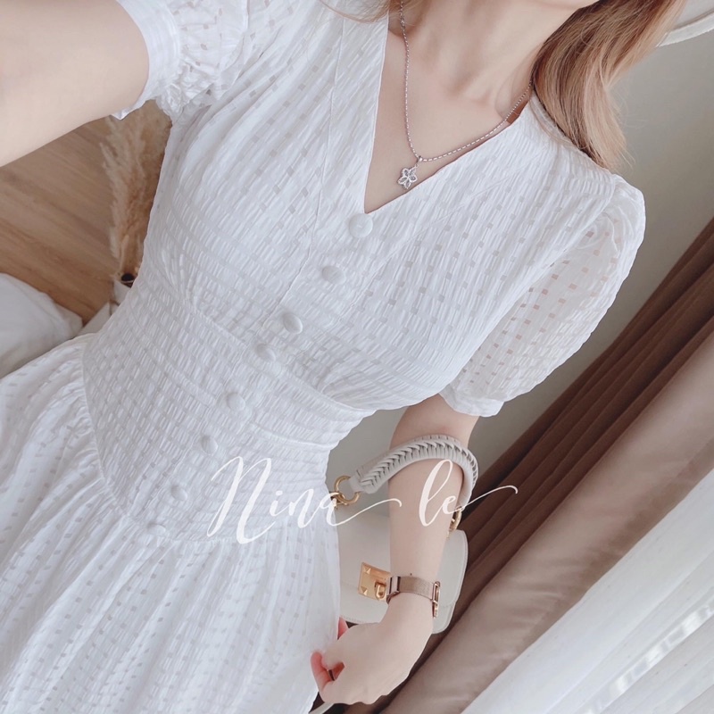 Maxi trắng lưới ô nina le