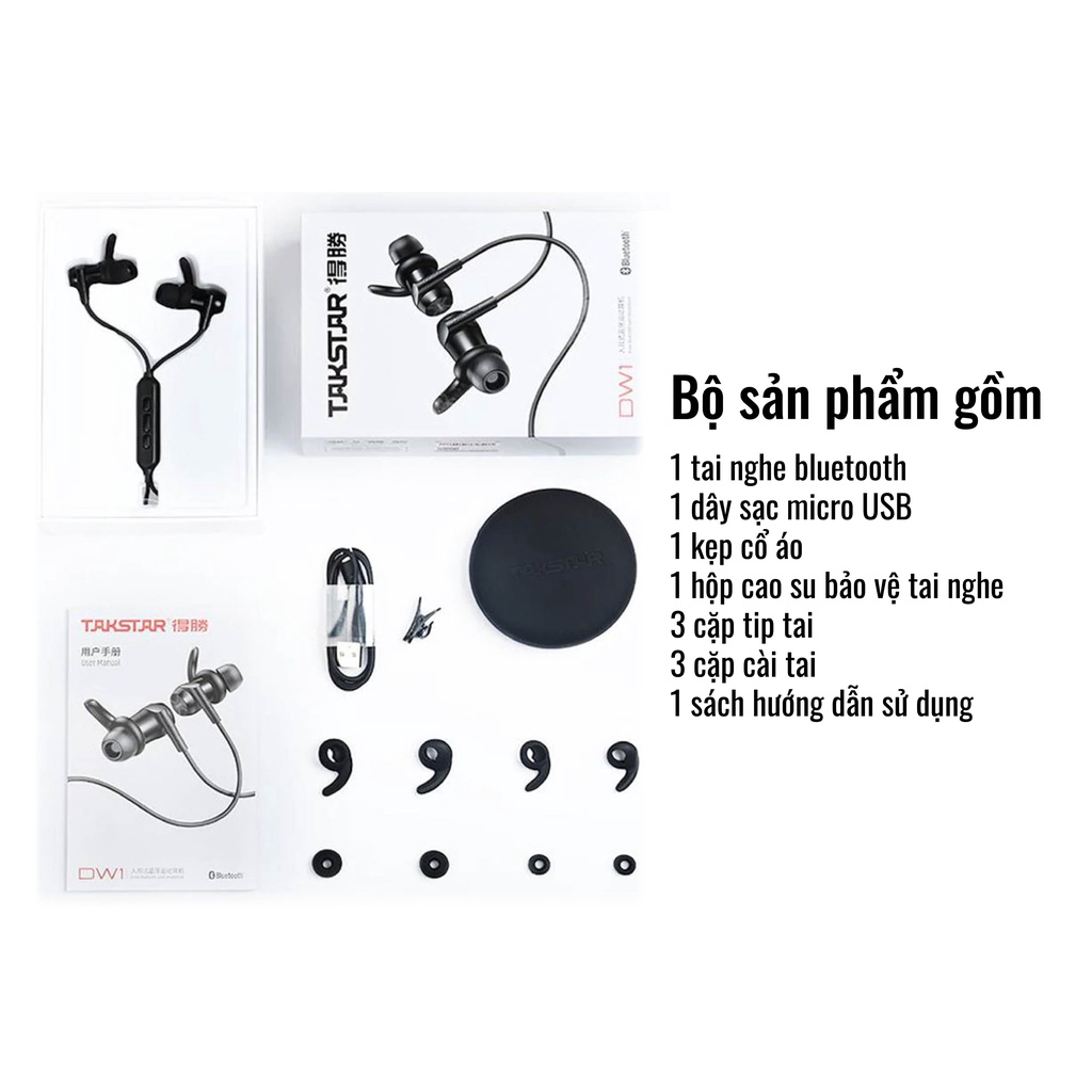 Tai Nghe Bluetooth Không Dây Đeo Cổ Thể Thao Takstar DW1 Chính Hãng Cao Cấp Nghe Nhạc Xem Phim Chơi Game Bảo Hành 1 Năm