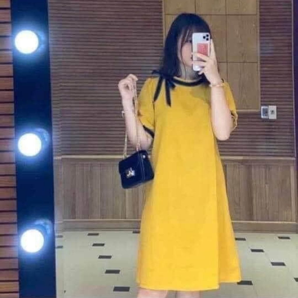 Đầm bầu thời trang thiết kế xuông cổ lệch MB16 chất đũi hàn freesize từ 45 đến 70kg