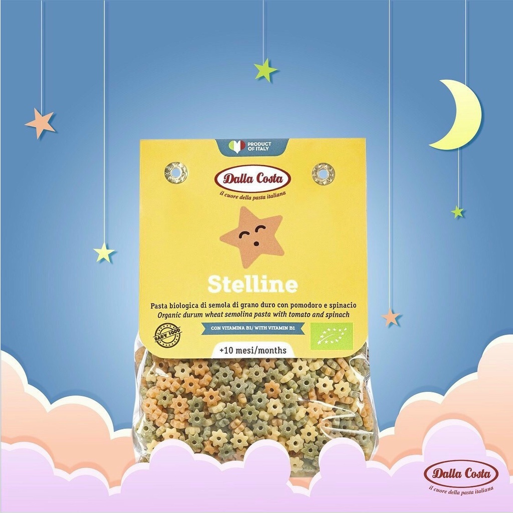 Nui Rau Củ Hữu Cơ Cho Bé Hình Sao 200g Dalla Costa Organic Baby Pasta Stelline