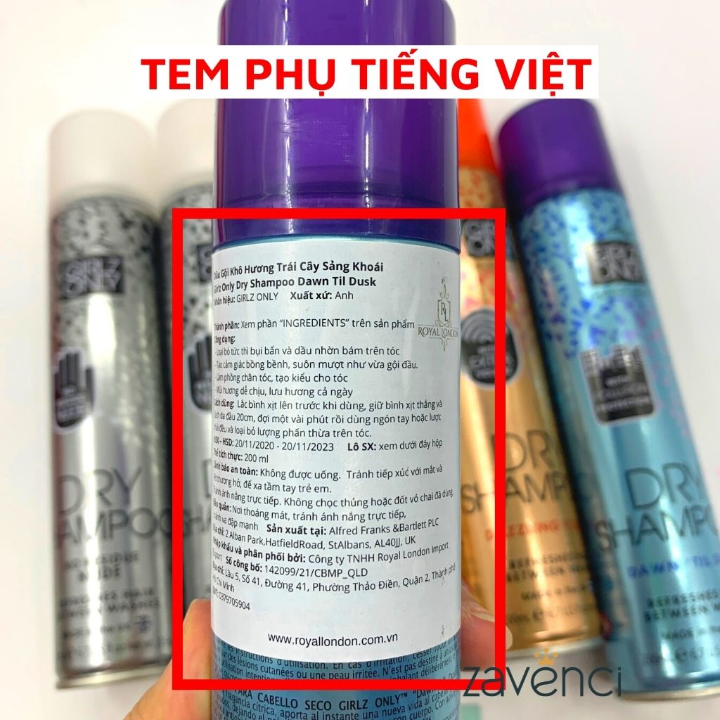 Dầu gội khô GIRLZ ONLY Dry Shampoo xịt tóc khô phồng mềm thơm 200ml - ZAVENCI Official