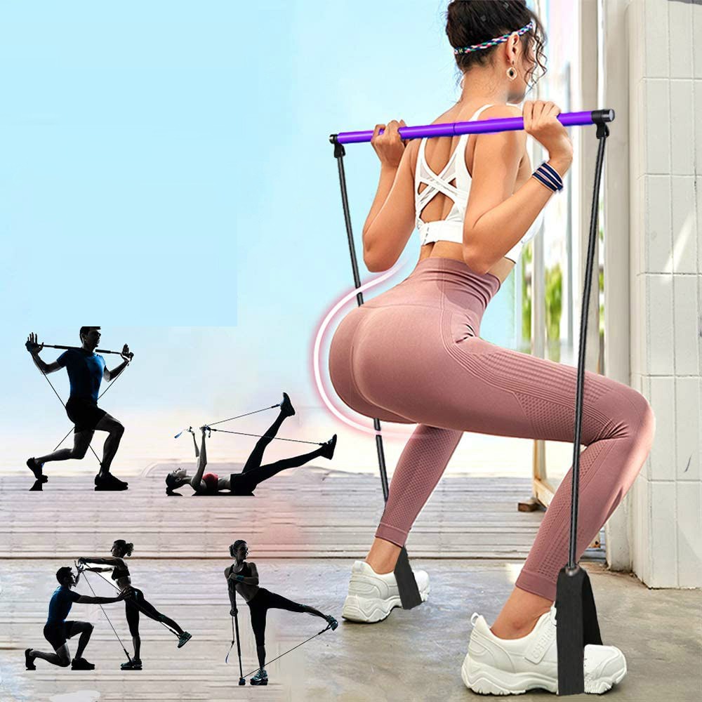 Thanh tập cơ Mông Đùi pilates bar SAKO Sport có dây kháng lực, dụng cụ tập toàn thân cao cấp