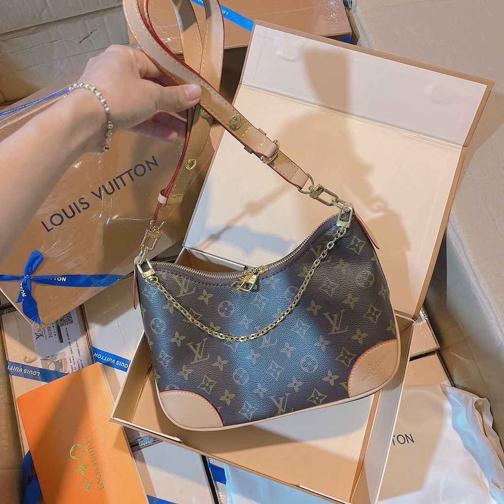 Túi L.v Size 23 Cm Đeo Chéo Đeo Kẹp Nách Hoa Nâu Cao Cấp Hàng 2 Box Nam Châm