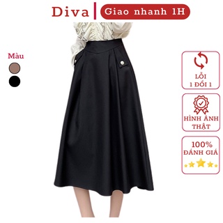 Chân váy xòe dáng dài Midi công sở đi làm cạp cao to bản ôm eo nịt bụng túi cúc có BIGSIZE sang trọng trẻ trung CV41