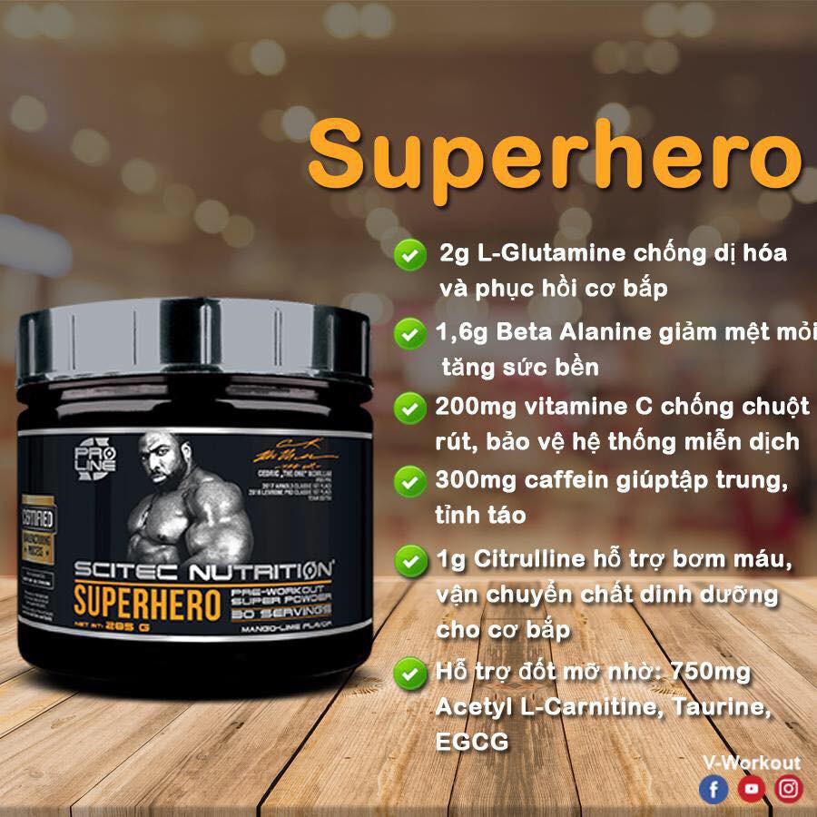 Thực phẩm tăng sức bền SUPERHERO PRE-WORKOUT 285G Hương Vị Xoài-Chanh