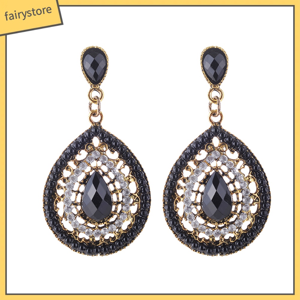 Bông Tai Đính Đá Hình Giọt Nước Phong Cách Bohomian