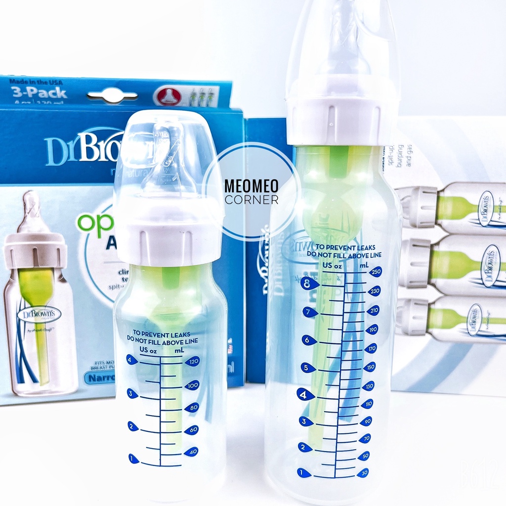 [Tuỳ Chọn Núm]Bình sữa Dr. Brown’s  cổ hẹp 250ml và 120ml