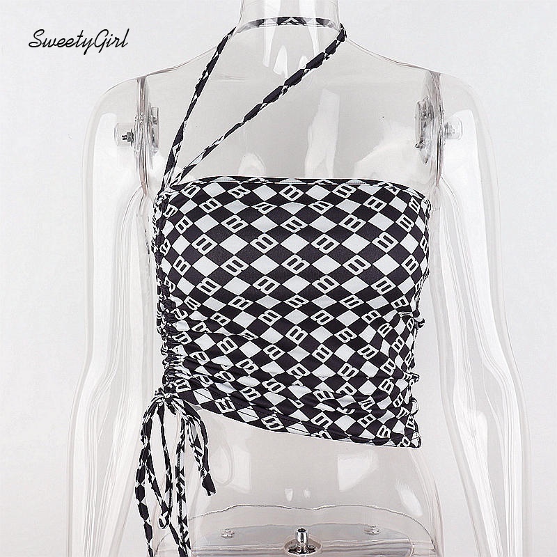 Áo hai dây ôm dáng màu sắc tương phản in chữ dành cho nữ