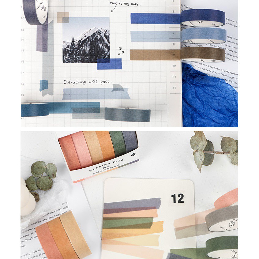 Set 6 cuộn băng dính washi tape màu WT234