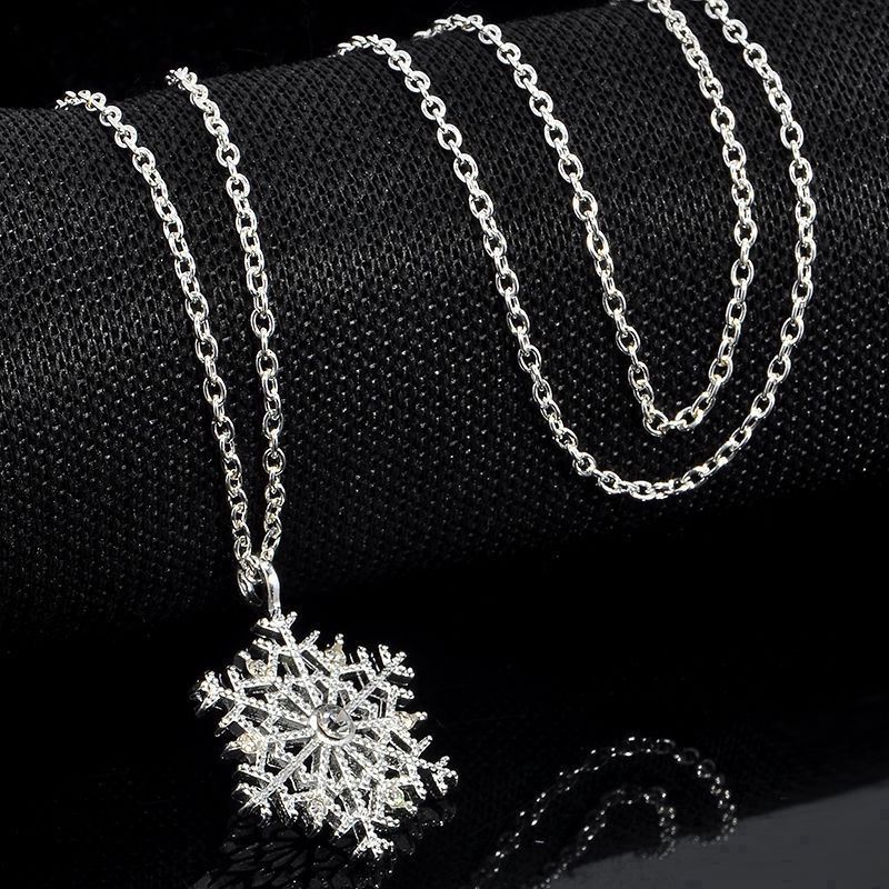 Dây chuyền mạ bạc mặt hoa tuyết đính đá pha lê thời trang dễ thương
