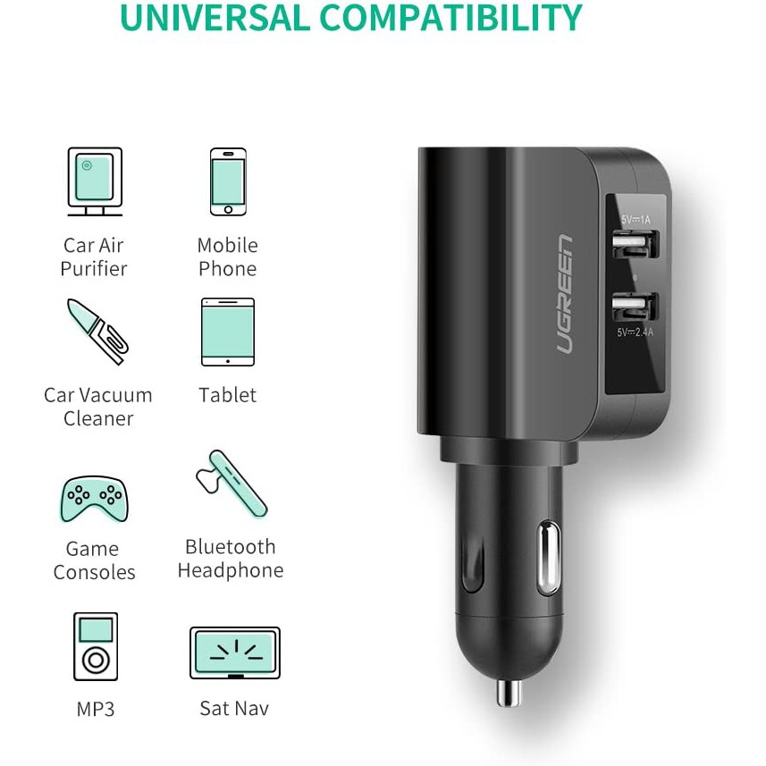 Sạc điện thoại/máy tính bảng 2 cổng USB 2.0 trên ô tô UGREEN CD115 20394