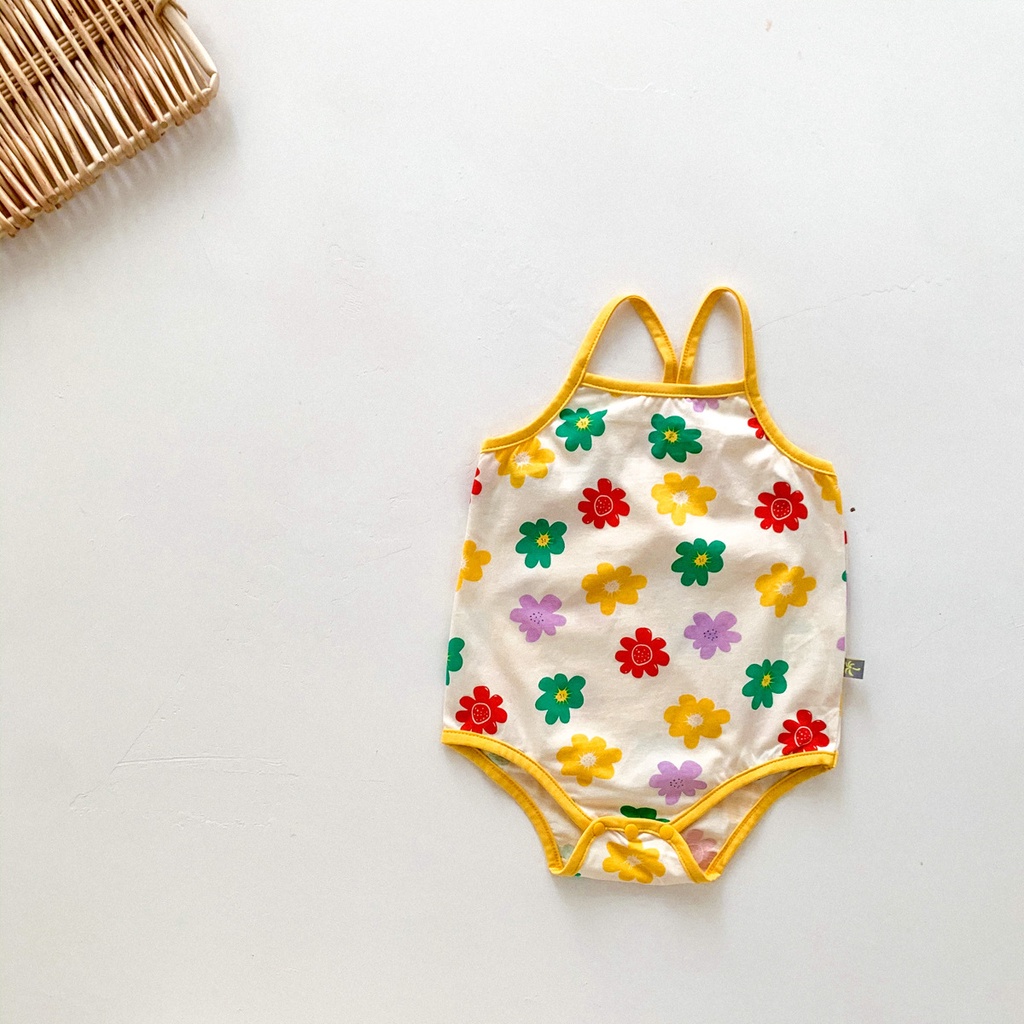 Áo liền quần hai dây in họa tiết hoa dễ thương cho bé gái sơ sinh
