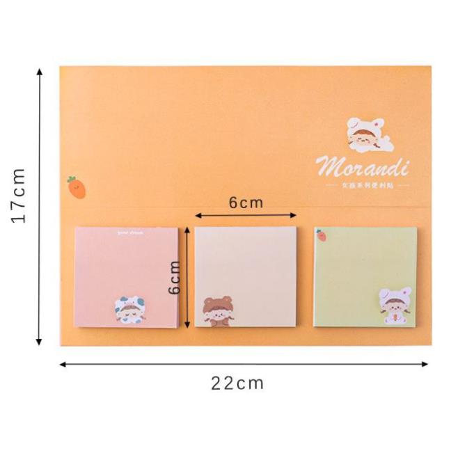 Set 3 tập giấy note Morandi gấu cute H180