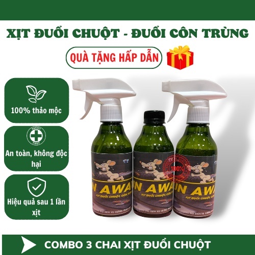 Combo 3 chai xịt đuổi chuột, đuổi côn trùng thảo mộc tự nhiên - Tặng kèm 2 vòi xịt