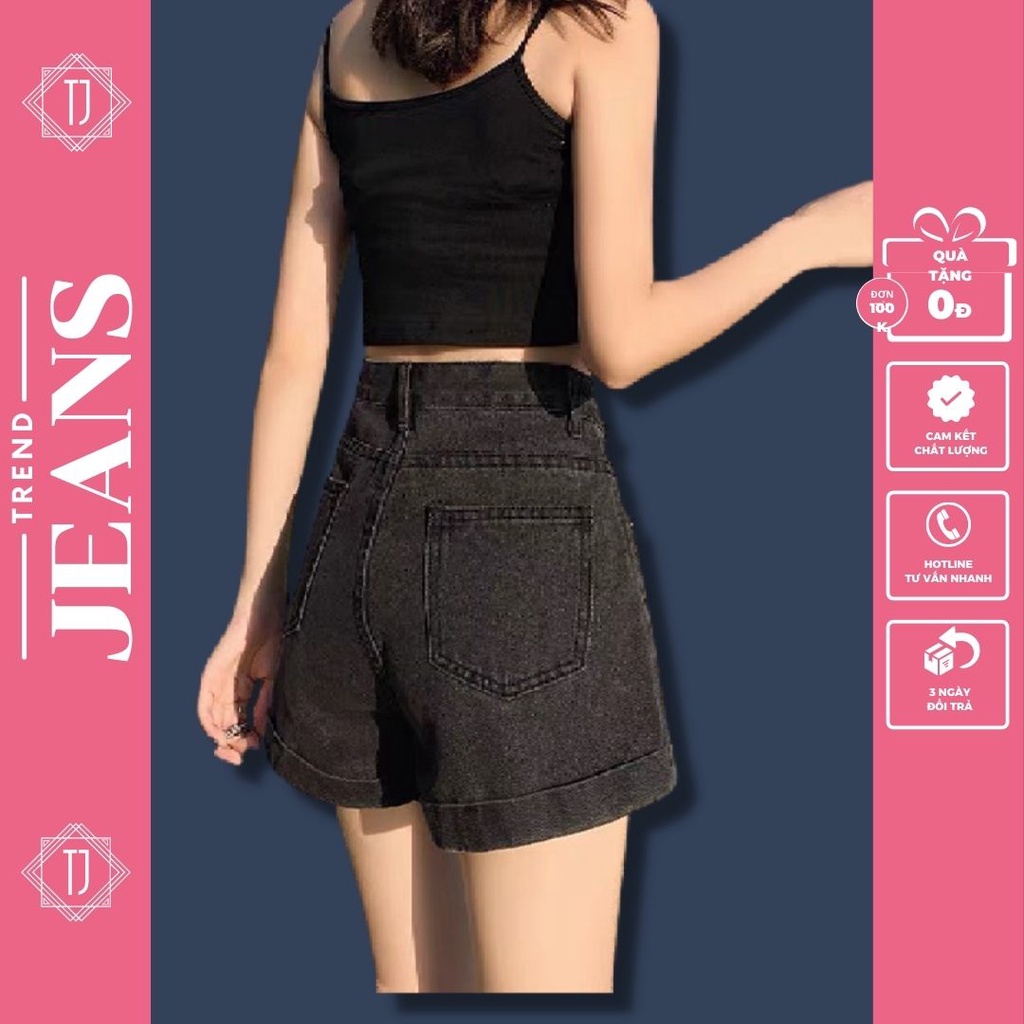 Quần short jeans, quần sooc bò nữ màu xám khói lưng cao