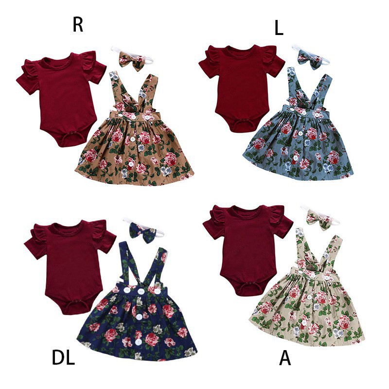 Set Jumpsuit + Chân Váy Hoa + Băng Đô Cho Bé Gái