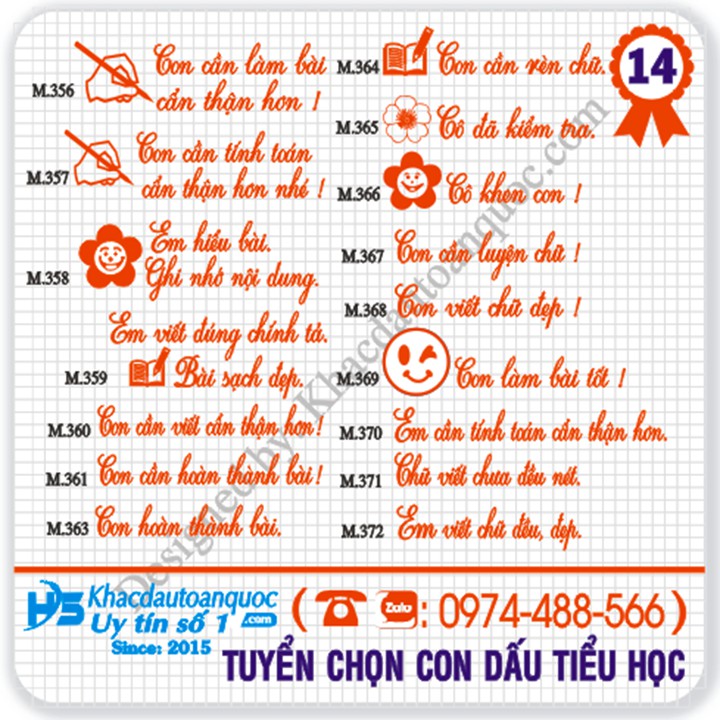 [M14.356-M14.372] Con dấu nhận xét học sinh tiểu học