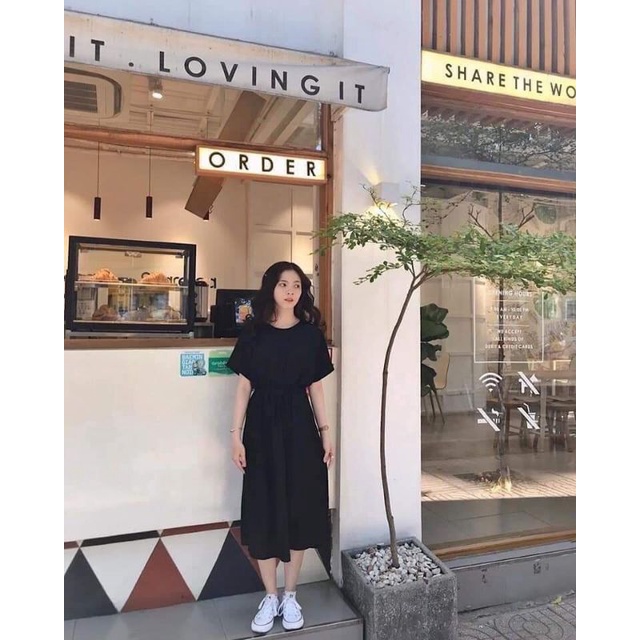 Váy Suông - Đầm Suông From Rộng Thắt Eo Chất Cotton Co Dãn