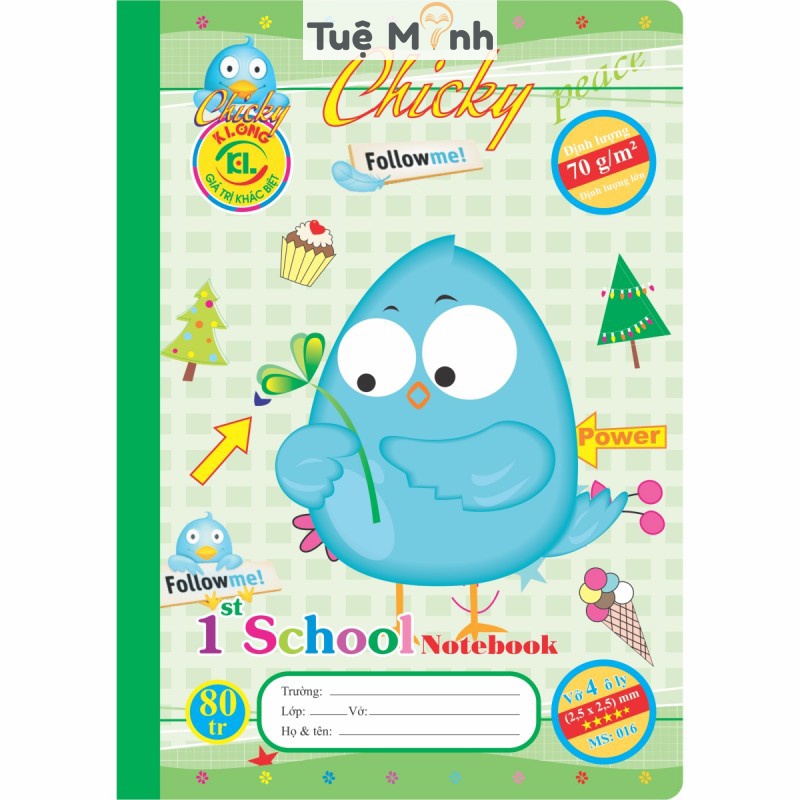 Vở 4 ô ly 80 trang VPP Tuệ Minh B5 Klong Chicky MS 016 tập sổ viết cho bé cấp 1 chất lượng