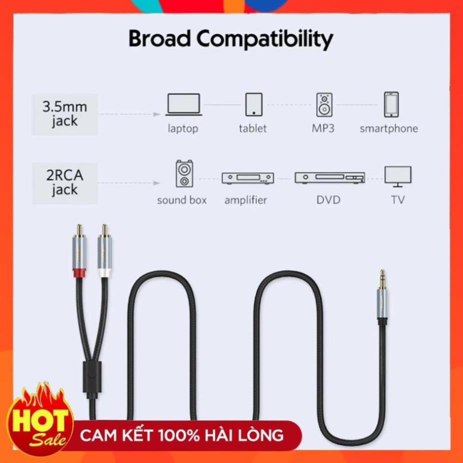 [Chính Hãng] Cáp Audio 3.5mm to AV hoa sen (RCA) dài 0.5M Ugreen 40840 vỏ nhôm - Hàng Chính Hãng
