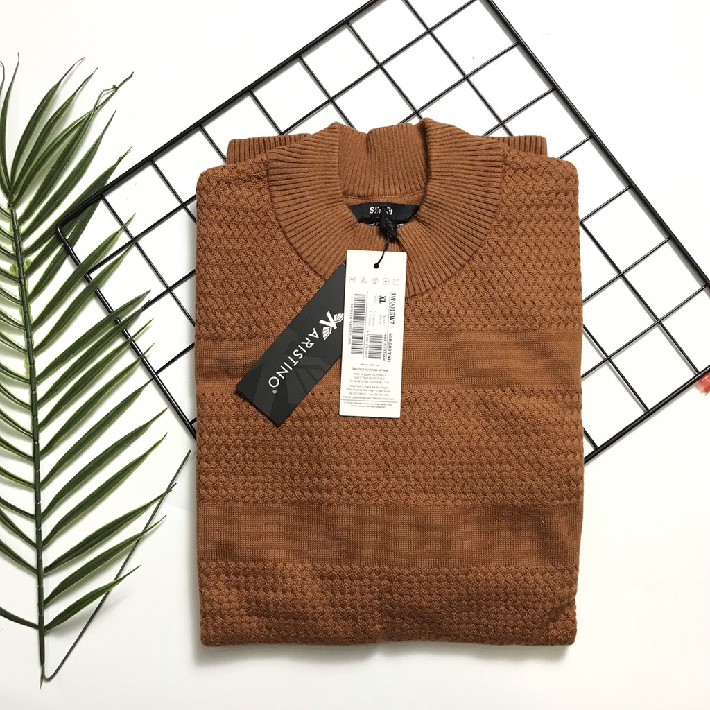 Áo len nam ARISTINO TAG 650K cổ tròn dệt chéo awo015w7