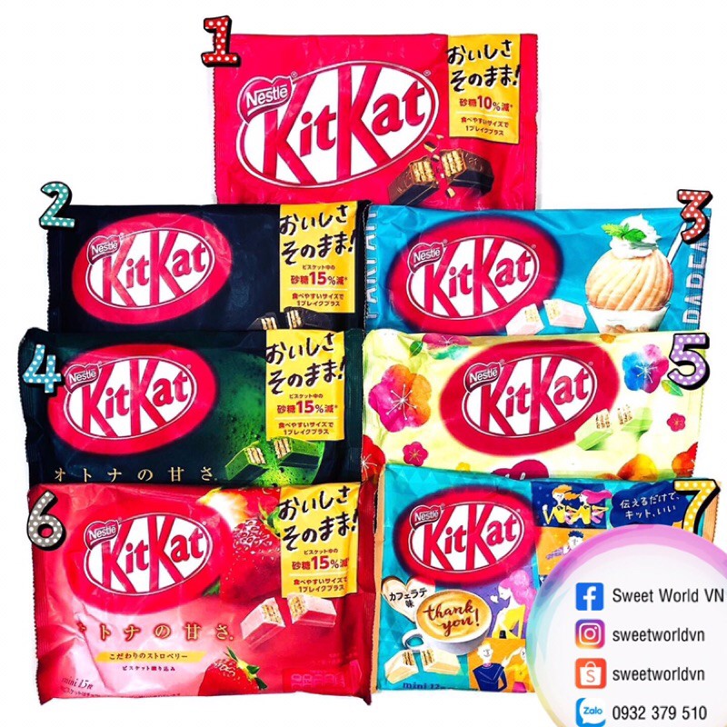 Socola kitkat vị trà xanh / kem đào tươi / quả mơ / dâu tây / cà phê latte - Nhật Bản
