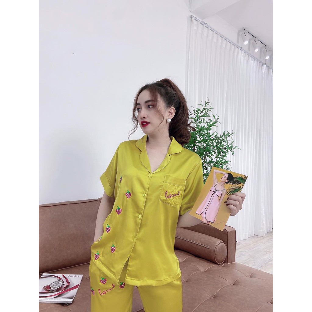 Đồ Bộ Lụa/Hàn/Satin Pijama Mặc Ở Nhà Nữ - Bộ Quần Áo Ngủ Nữ Cộc Tay Mặc Nhà Thu Đông