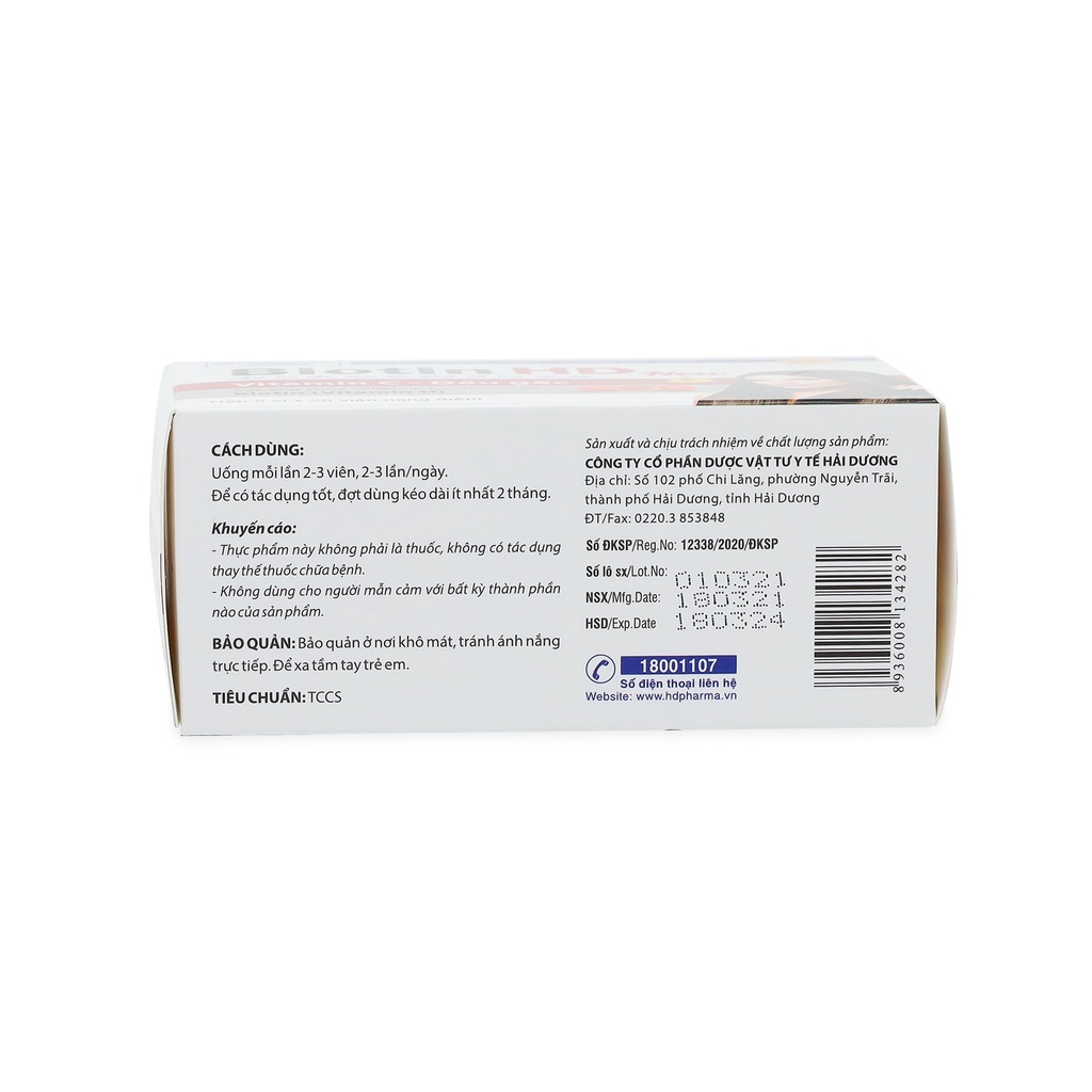 Biotin HD New, Vitamin C, B, dầu gấc, sữa óng chúa giúp đẹp sáng da, giảm rụng tóc - 100 viên