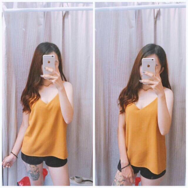 Áo 2 dây tim voan bảng màu mới U15127 hình thật trải sàn