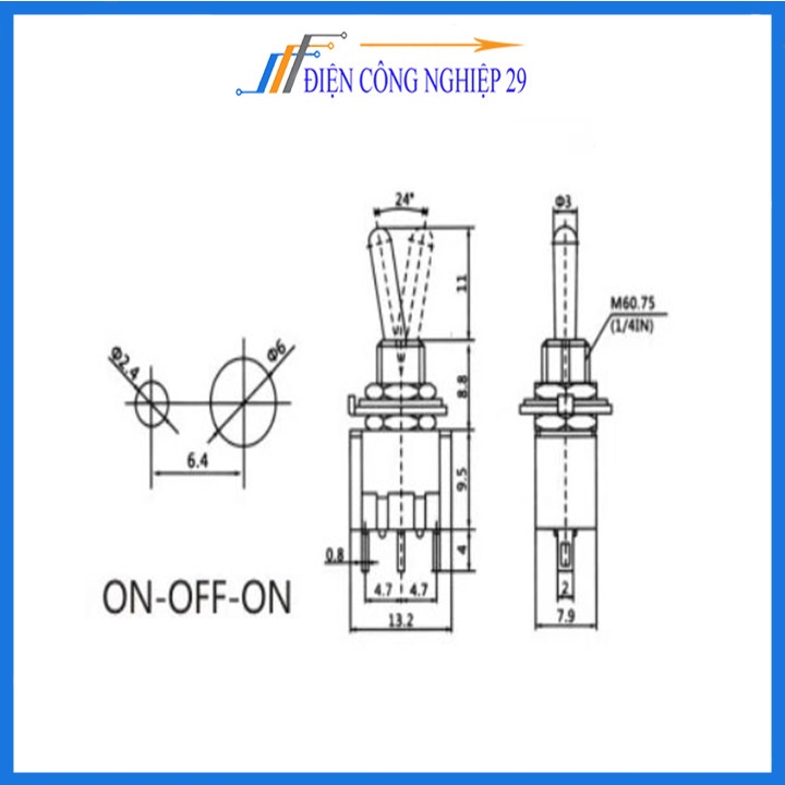 Công tắc gạt MTS 202 2A250V 6A125V