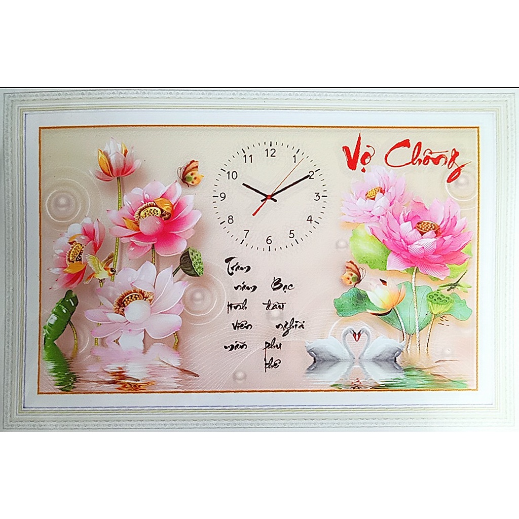 Tranh thêu 3D đồng hồ Vợ Chồng kích thước 63*43cm