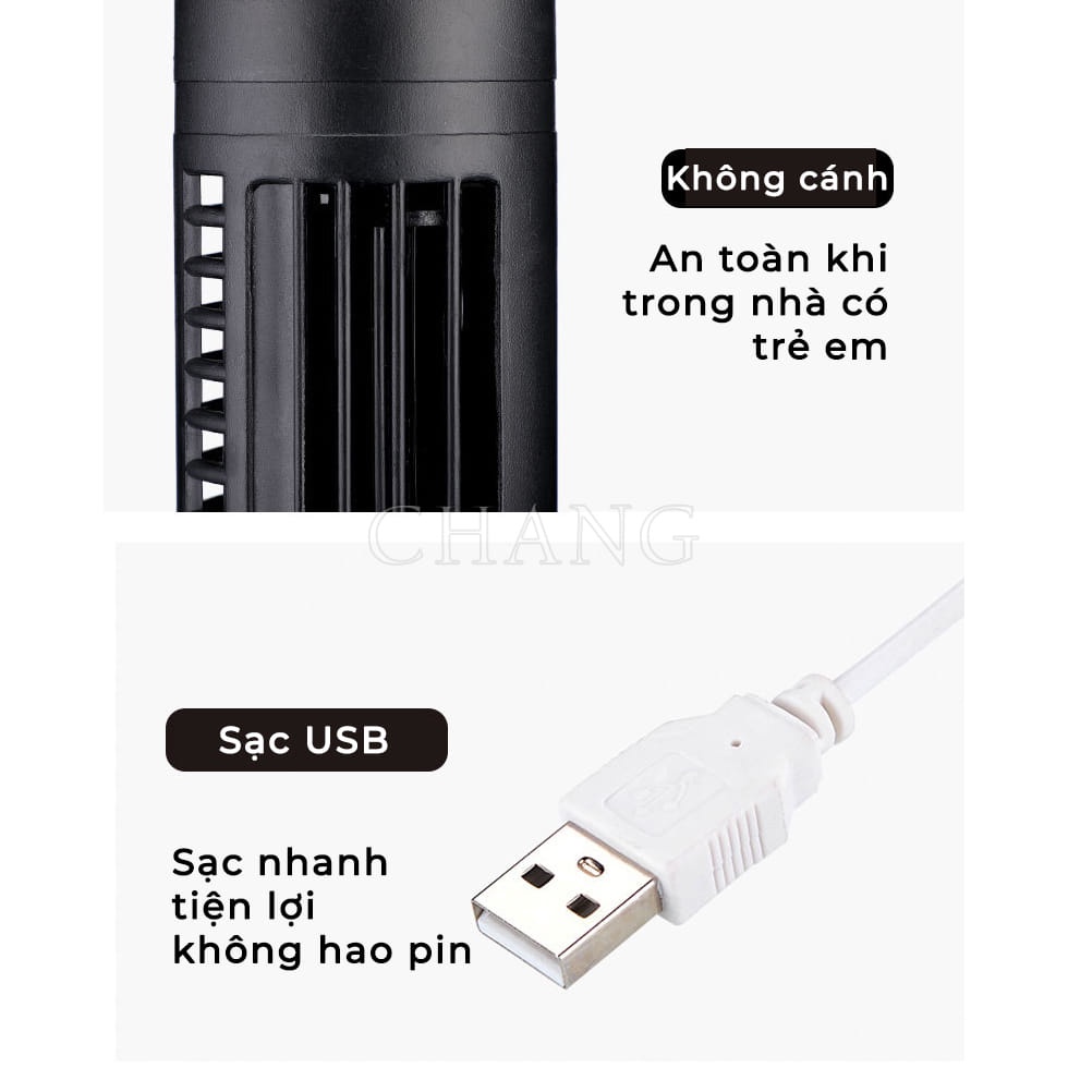 Quạt Trụ mini sạc USB không cánh để bàn quay các góc rộng