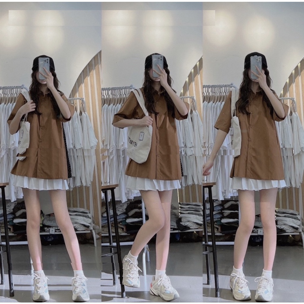 Áo Sơ Mi Thô Hàn Xnt PEONYB Nữ [FREESHIP]  Thun kiểu học sinh form rộng tay lỡ cổ bẻ hàn quốc đường phố Ulzzang