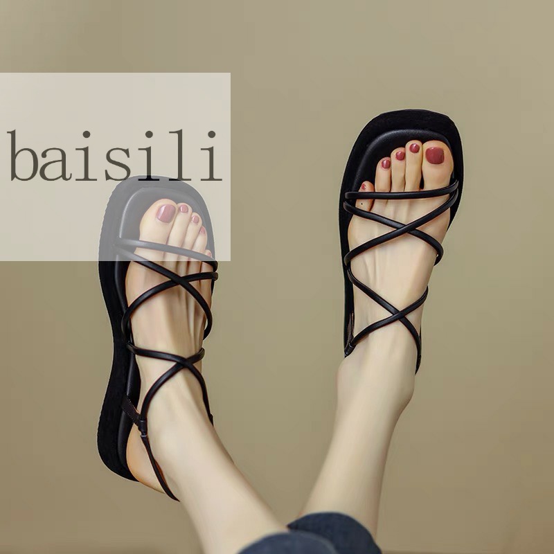 SANDAL NỮ BAISILI - GIÀY THỜI TRANG PHONG CÁCH XUỒNG HIỆN ĐẠI DÂY NGANG MẢNH ĐẾ BẰNG BS220509