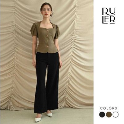 Áo cộc tay tay bồng Peplum chất vải chéo Ý THE RULER