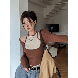 Áo croptop tay dài phối yếm ysl9