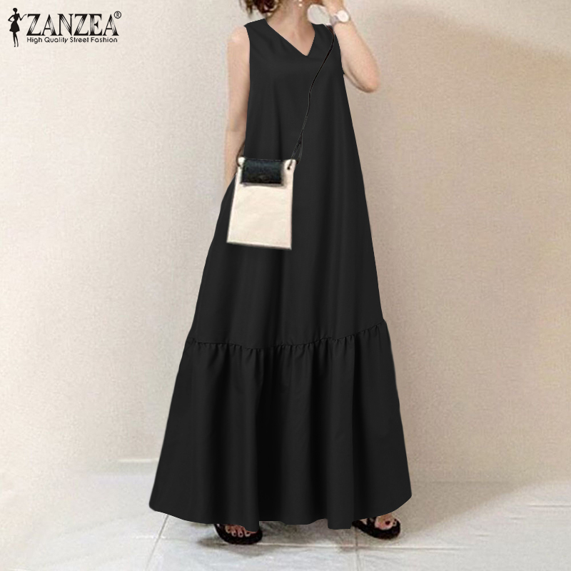 Đầm Maxi ZANZEA Không Tay Cổ Chữ V Thời Trang Quyến Rũ Cho Nữ