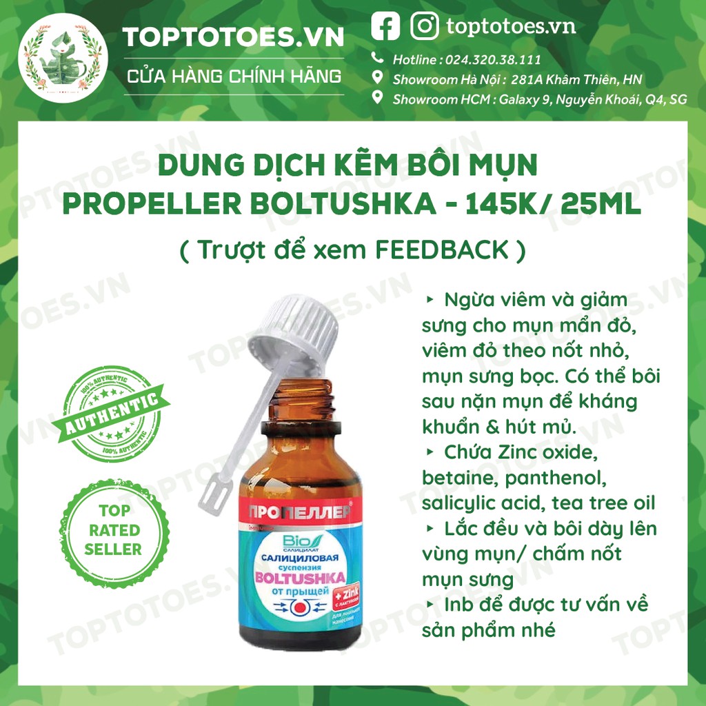 Dung dich kẽm bôi mụn Propeller Boltushka 25ml giảm sưng, ngừa viêm, gom khô cồi mụn