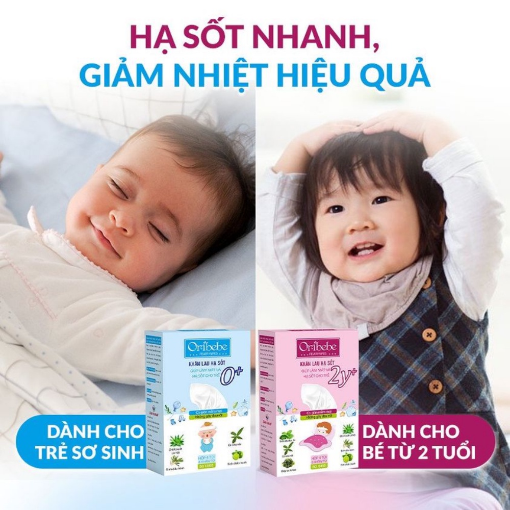 Khăn Lau Hạ Sốt Oribebe Cho Bé Từ 0 Tháng Giúp Hạ Nhiệt Giảm Sốt Hộp 4 Túi x 6 Khăn